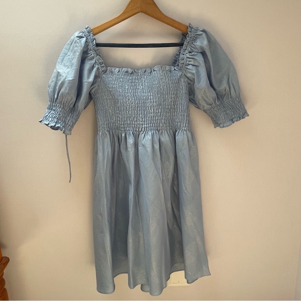 Hill House size XS smocked blue and silver dress